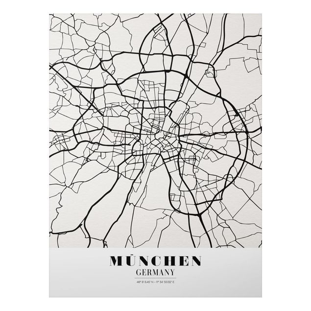 Quadri moderni bianco e nero Mappa di Monaco di Baviera - Classica