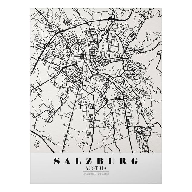 Quadri moderni bianco e nero Mappa di Salisburgo - Classica