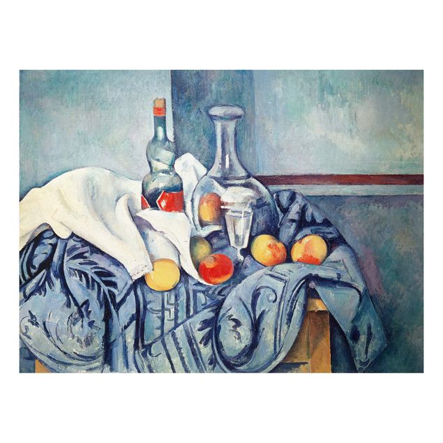 Quadro post impressionista Paul Cézanne - Natura morta con pesche e bottiglie
