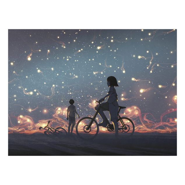 Glas Magnetboard Disegno Anime - Luci su una bicicletta