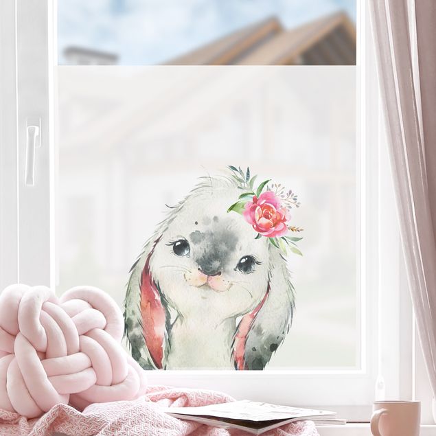 Pellicola adesiva per vetri Acquerello - Sguardo di un coniglio