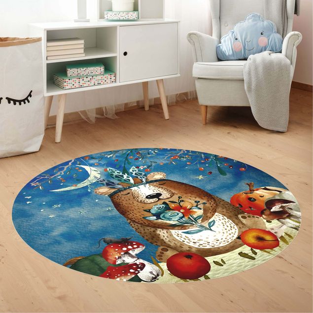tappeto moderno Orso ad acquerello al chiaro di luna