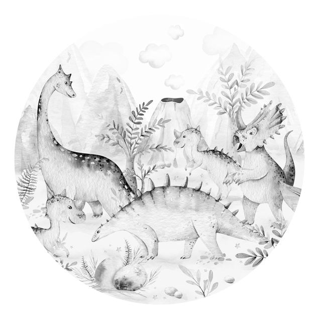 Carte da parati moderne Acquerello - Mondo dei dinosauri in bianco e nero