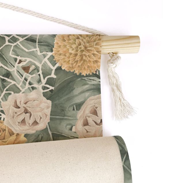 tappeti decorativi da parete Fiori secchi con felci in acquerello