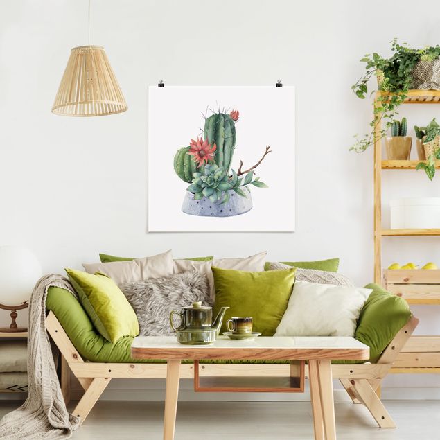 Quadri fiori Illustrazione di cactus ad acquerello