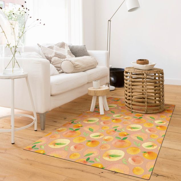 tappeti moderni soggiorno grandi Arance ad acquerello con foglie