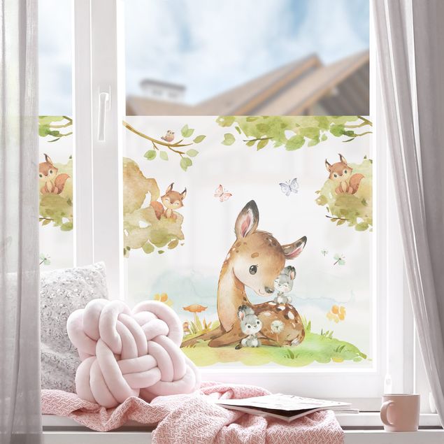 Pellicola per vetri Coniglietto e scoiattolo in acquerello