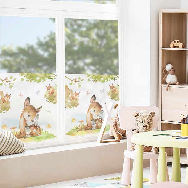 Pellicole colorate per vetri Coniglietto e scoiattolo in acquerello