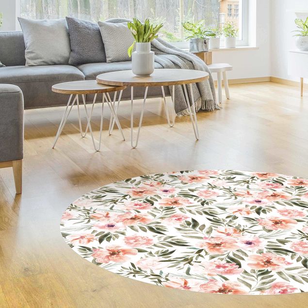 tappeto moderno Fiori rosa acquerello davanti a bianco