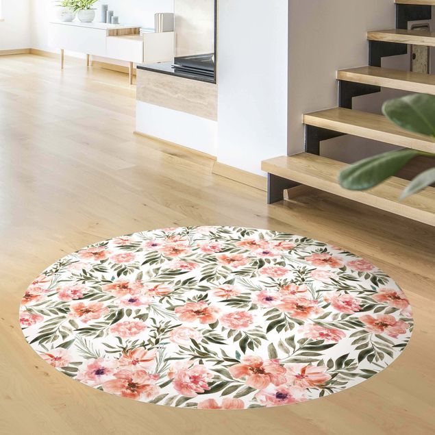 tappeti con fiori Fiori rosa acquerello davanti a bianco