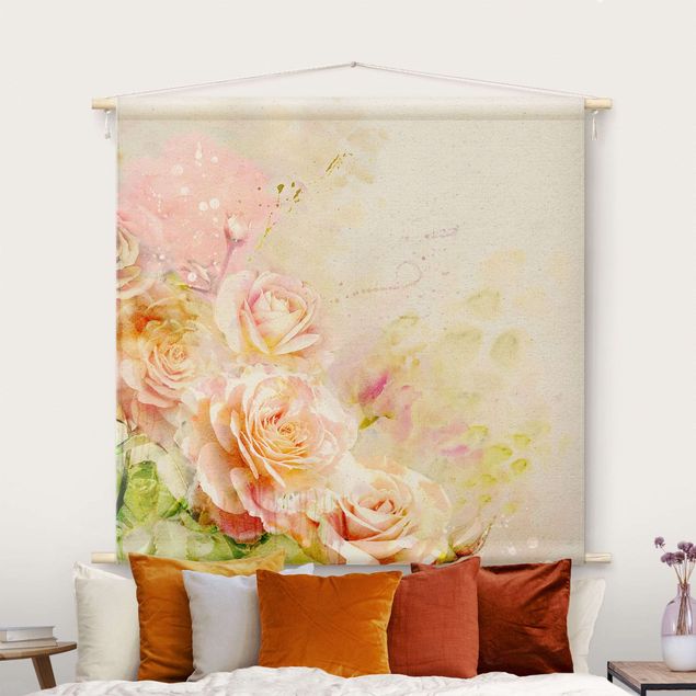 arazzo da parete moderno Composizione di rose in acquerello