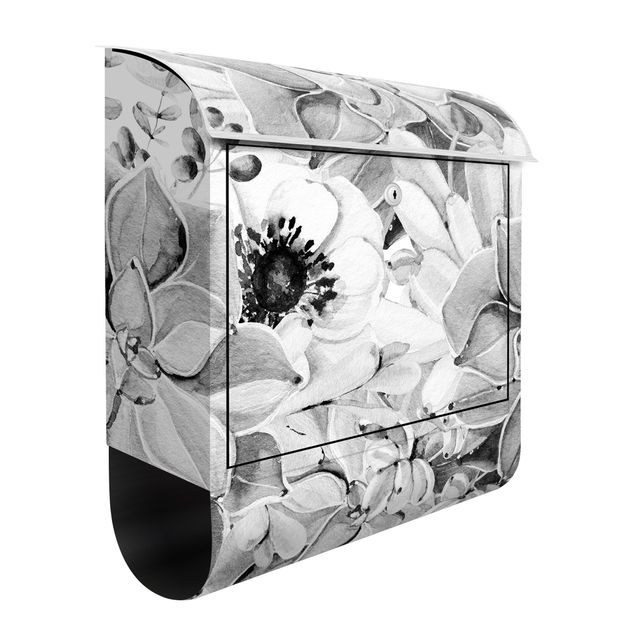 Cassette della posta con fiori Succulente acquerello con fiore in bianco e nero