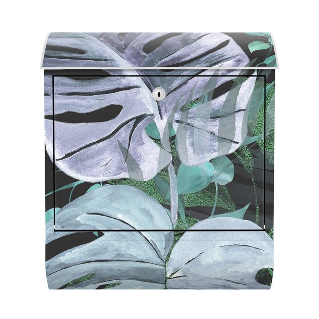 Cassetta postale verde Composizione tropicale di colori ad acquerello