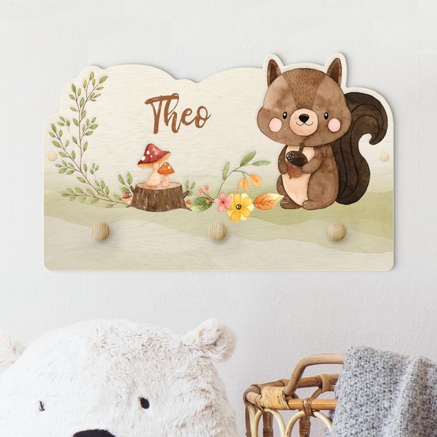 Decorazioni camera bambini Animale della foresta ad acquerello - Scoiattolo con nome personalizzato