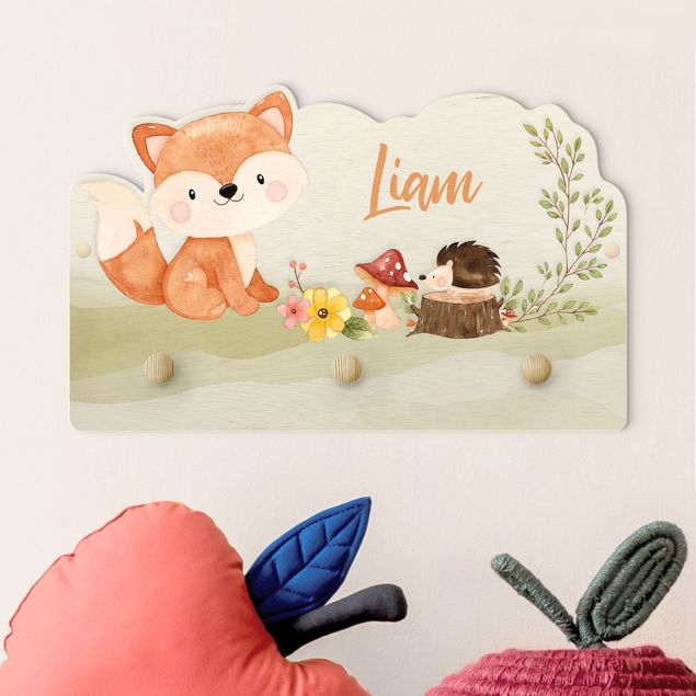 Decorazioni camera neonato Animale della foresta ad acquerello - Volpe con nome personalizzato