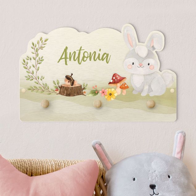 Decorazioni camera neonato Animale della foresta ad acquerello - Coniglietto con nome personalizzato