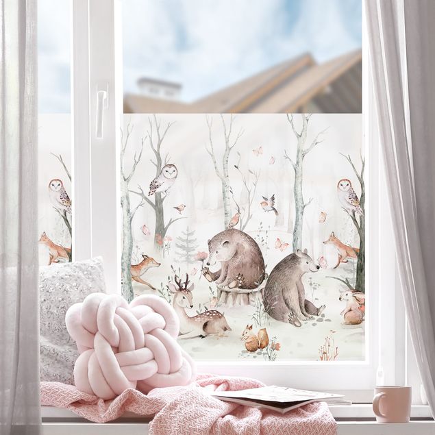 Adesivi per finestre con animali Amici animali della foresta ad acquerello