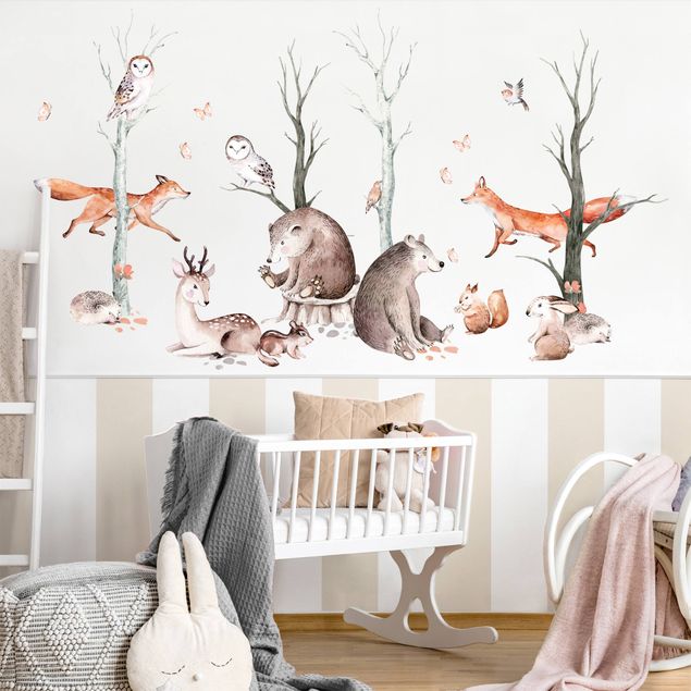 Adesivi murali con animali della foresta Amici animali della foresta ad acquerello