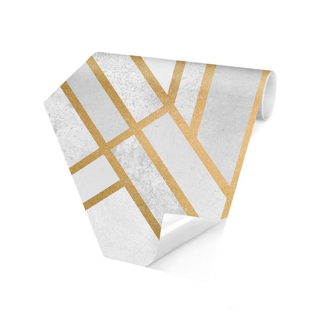 Carta da parati esagonale Geometria Art Déco Oro Bianco