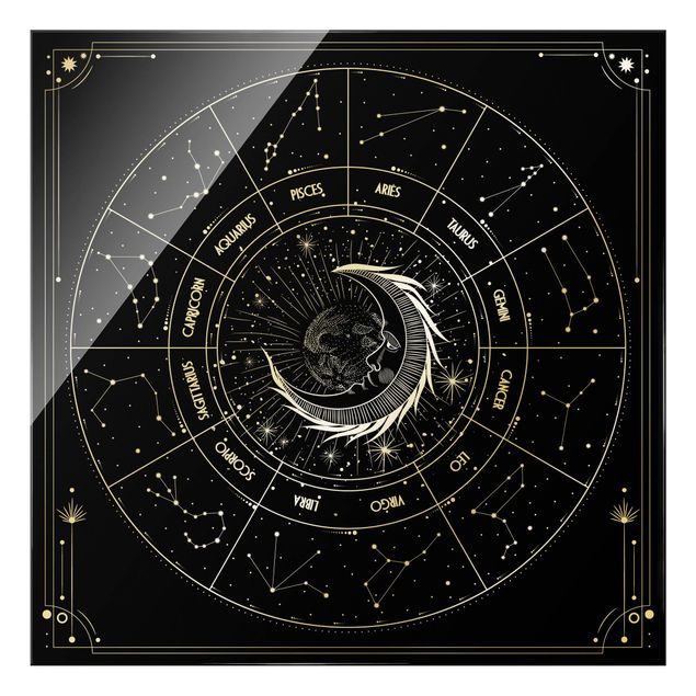 Quadri stampe Astrologia Luna e segni zodiacali nero