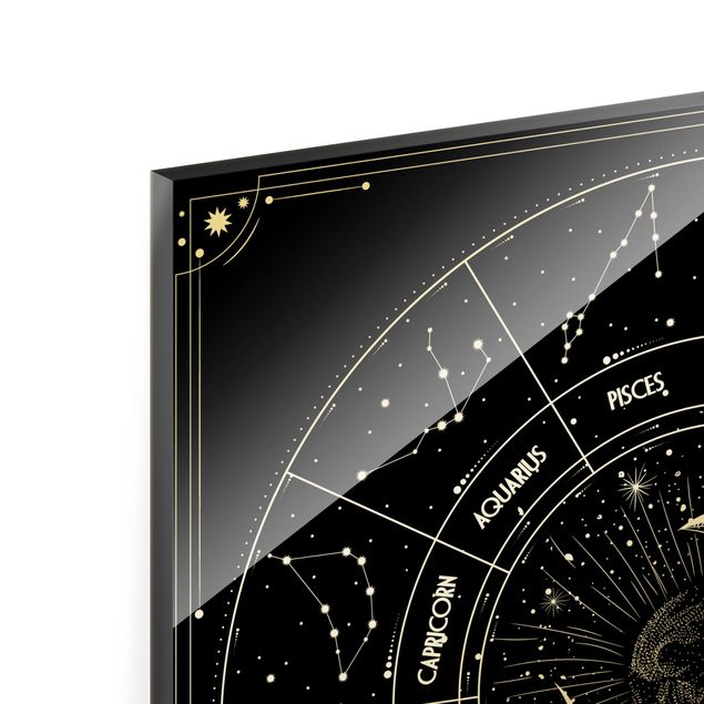 Glas Magnetboard Astrologia Luna e segni zodiacali nero