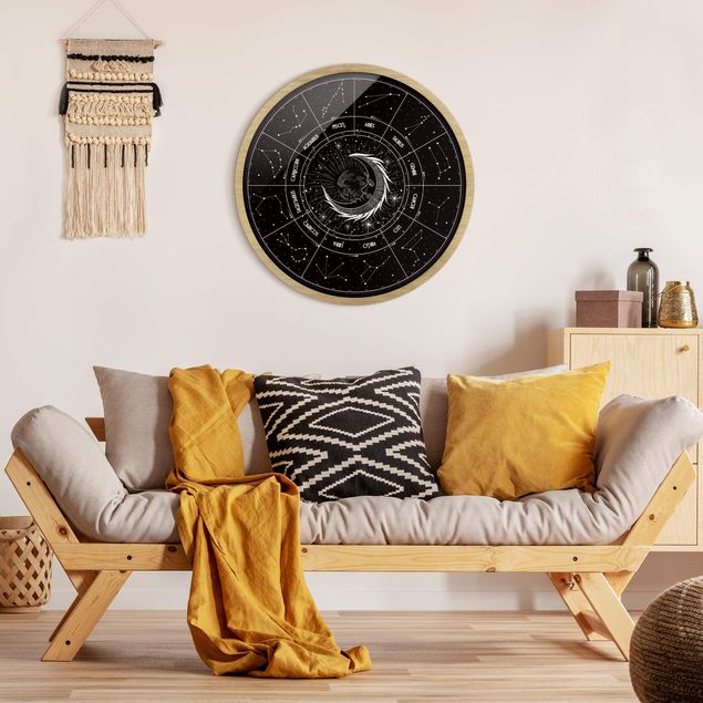 Quadro nero Astrologia Luna e segni zodiacali nero