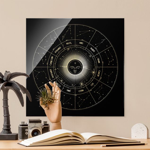 Quadri moderni per arredamento Astrologia Segno zodiacale in un cerchio solare nero