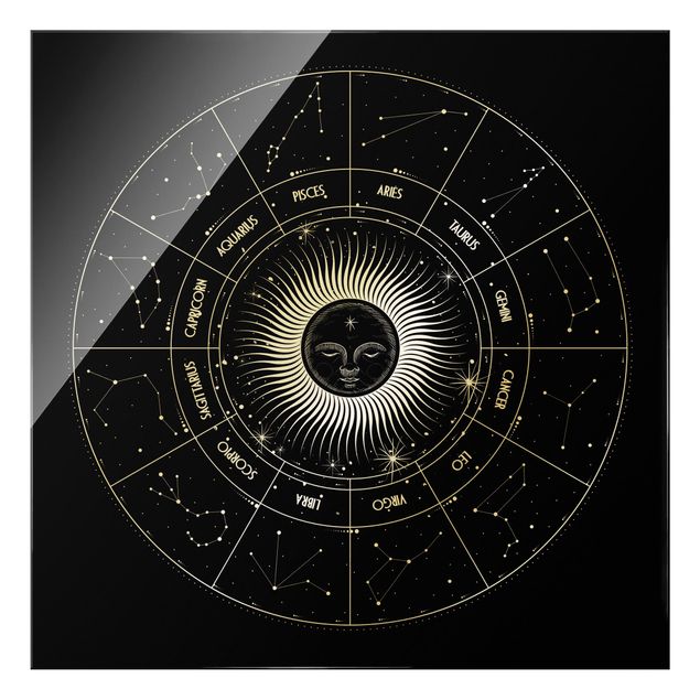 Quadri stampe Astrologia Segno zodiacale in un cerchio solare nero