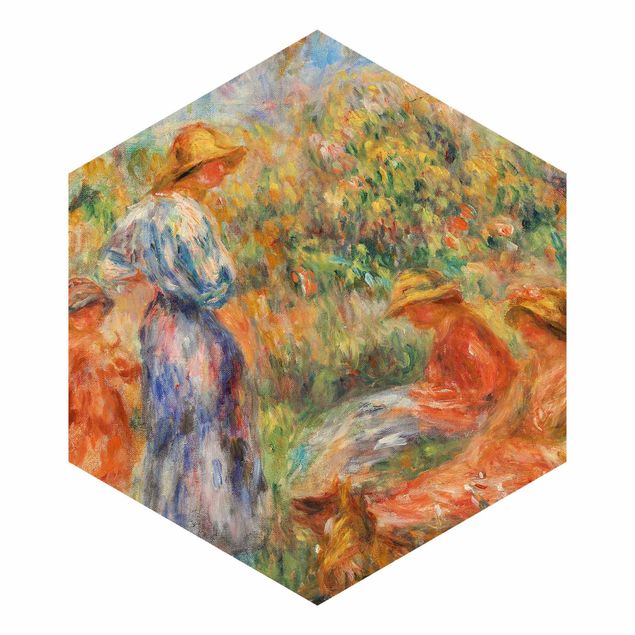 Fotomurale esagonale autoadesivo Auguste Renoir - Tre donne e un bambino in un paesaggio