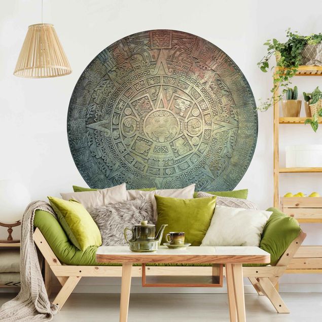 Carte da parati con ornamenti Ornamenti aztechi in cerchio