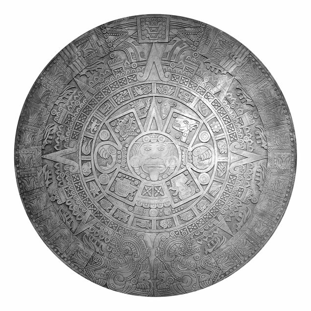 Carta da parati moderna Ornamenti aztechi in cerchio in bianco e nero