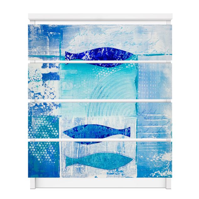 Pellicole adesive per mobili cassettiera Malm IKEA Pesce nel blu