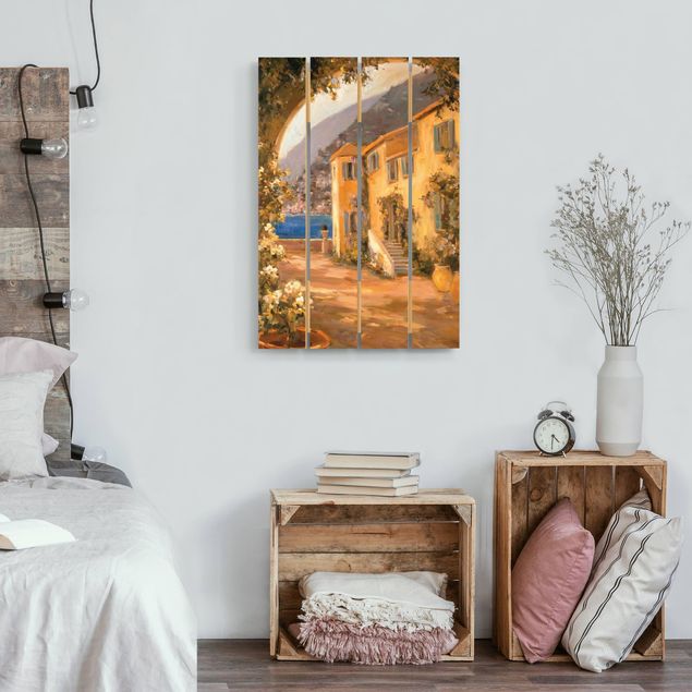 Quadri in legno con paesaggio Campagna italiana - Arco floreale