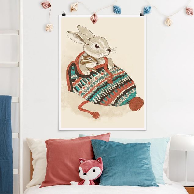 Riproduzione quadri famosi Illustrazione - Coniglio Santander coccolone con cappello