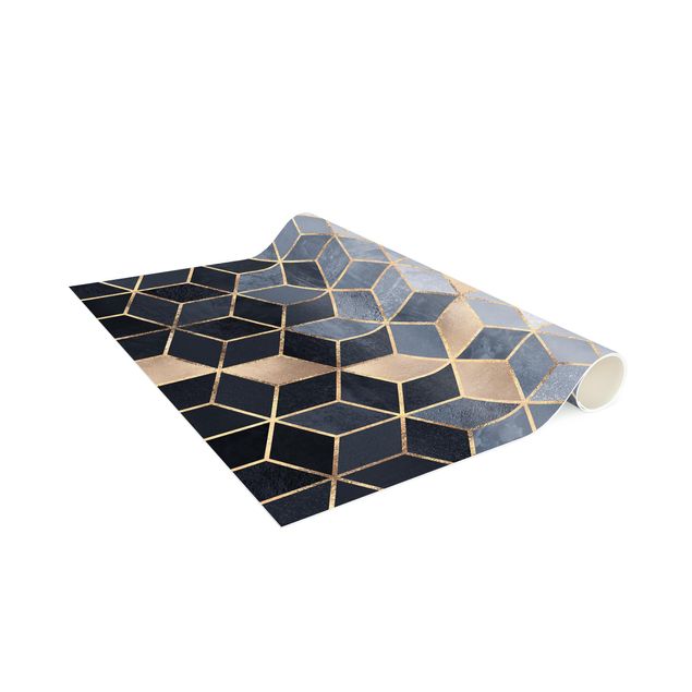 tappeto astratto moderno Geometria Blu Bianco Oro