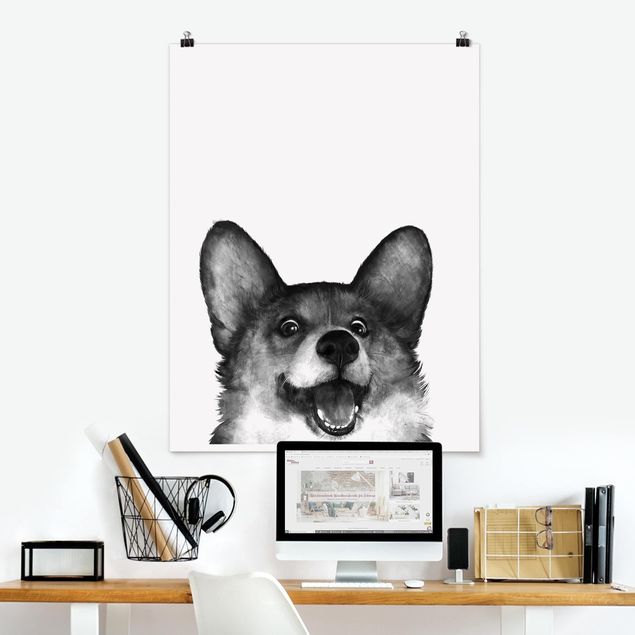 Quadri con cani Illustrazione - Cane Corgi Pittura Bianco e Nero