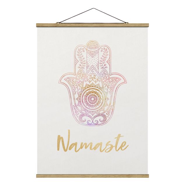 Quadri Mano Hamsa - Illustrazione Namaste Oro Rosa Chiaro