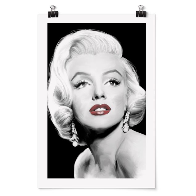 Poster bianco nero Marilyn con gli orecchini