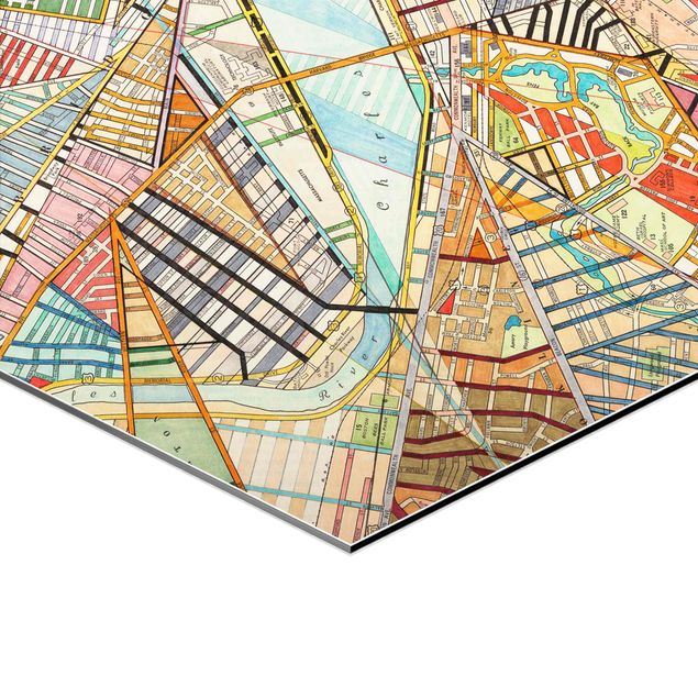 Esagono in Alluminio Dibond - mappe moderna Boston - Montreal - St. Louis
