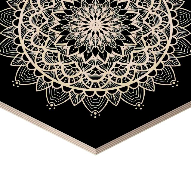 Esagono in legno - Mandala Illustrazione Shabby Set Nero Bianco