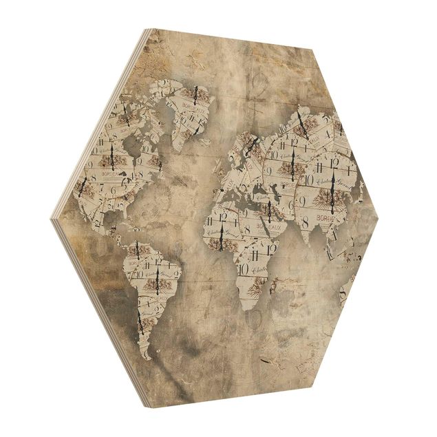 Stampe Orologi Shabby - Mappa del Mondo
