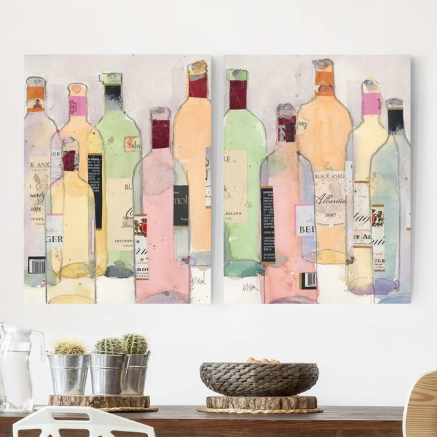 Quadro su tela componibile Set Bottiglie di vino in acquerello I