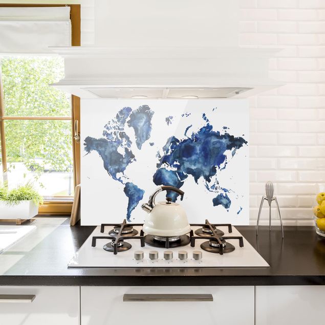 Paraschizzi cucina vetro Mappa del mondo dell'acqua chiara