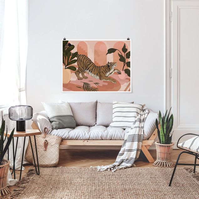 Riproduzioni quadri Illustrazione - Tigre in pittura rosa pastello