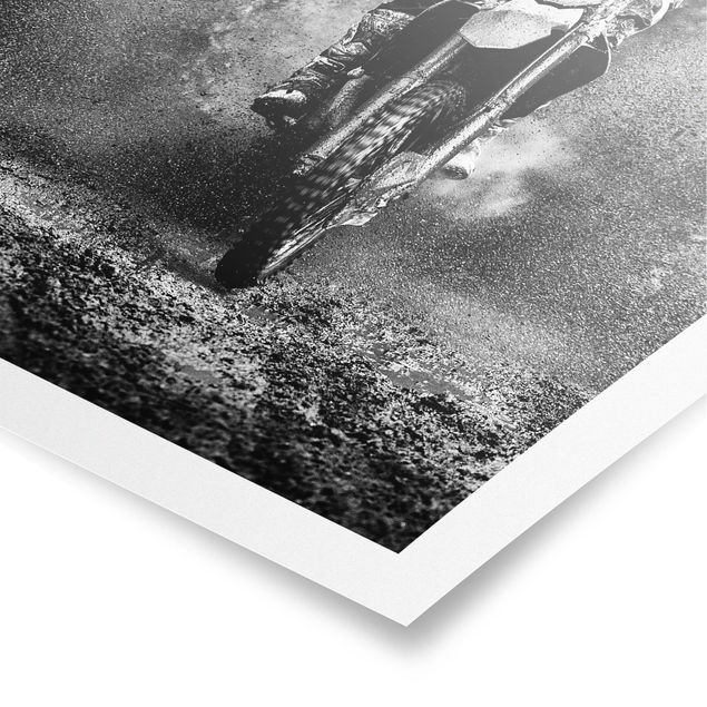 Poster bianco e nero Motocross nel fango