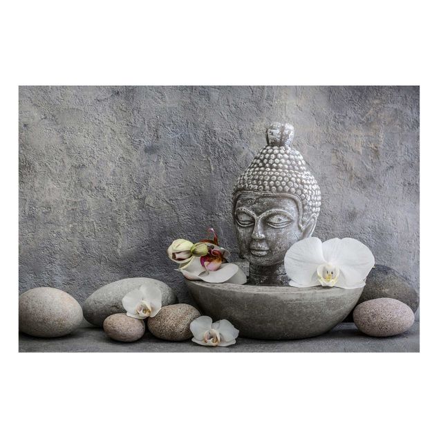 Quadro moderno Buddha Zen, orchidea e pietra