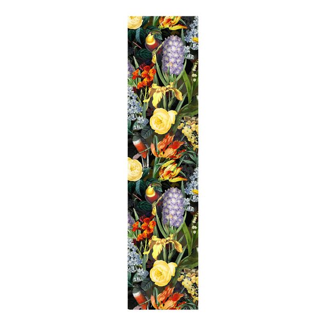 Tende a pannello scorrevoli con disegni Fiori con uccelli tropicali colorati
