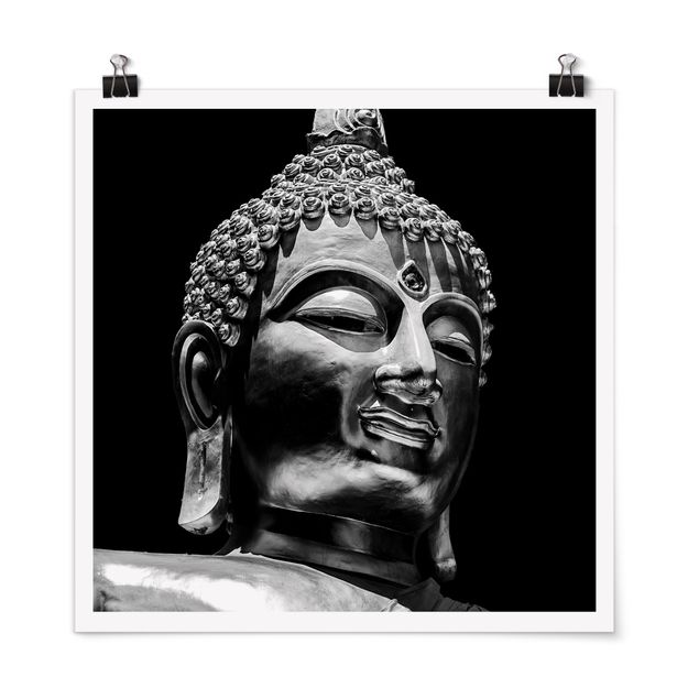 Poster bianco e nero Volto di statua di Buddha
