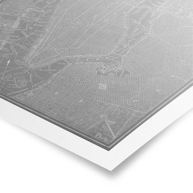Quadro grigio Mappa vintage New York Manhattan