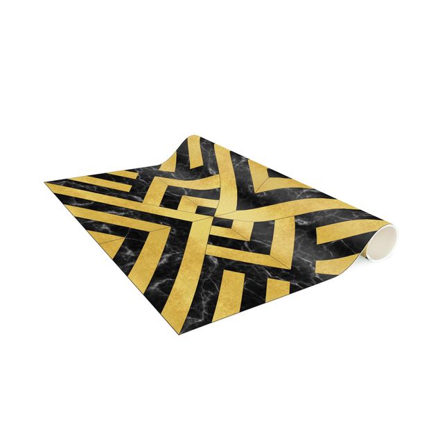 Tappeti moderni Mix di piastrelle geometriche Art Déco Oro Marmo Nero